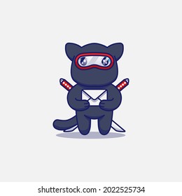 Gato ninja lindo con un sobre