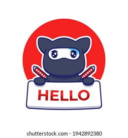 Cute ninja cat mit hallo banner