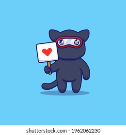 Cute ninja cat carrying love sign