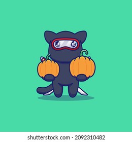 Gato ninja lindo con calabaza