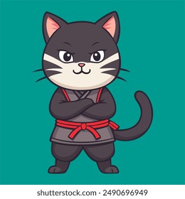 Cute Ninja Cat Cartoon Vector Icon Illustration. Cute Animal Icon Concept Premium Vector