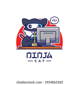 Un gato guapo de ninja bebiendo una taza de café