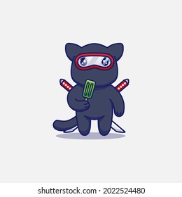 Cute Ninja Cat Eating Ice Cream