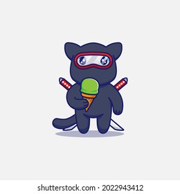 Cute Ninja Cat Eating Ice Cream