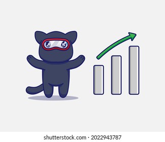 Cute ninja cat with graph up sign