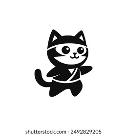 cute ninja cat logo vector illustration template design