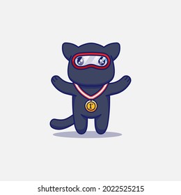Cute ninja cat with medal