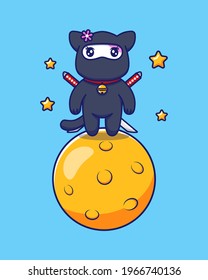 Un gato ninja lindo en la luna