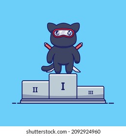 Cute Ninja Cat On Podium