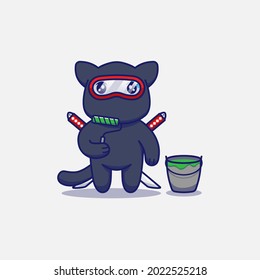 Cute ninja cat with paint tool