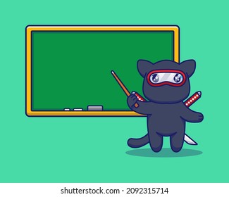 Cute ninja cat is teaching with blackboard