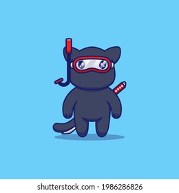 Cute Ninja Katze mit Tauchbrille
