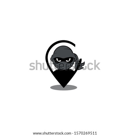 Cute ninja character design template with pins, Location vector map symbol drawn on a white background for graphic and web design,