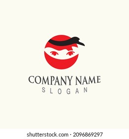 Cute ninja character face logo or mascot design template vector