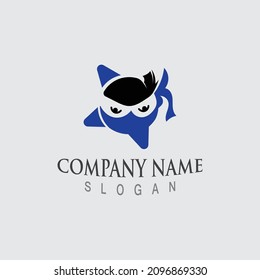 Cute ninja character face logo or mascot design template vector