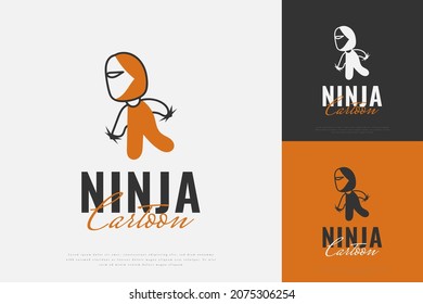 Cute Ninja Character Logo Design. Ninja with Shuriken