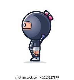 Cute Ninja Character in Side Pose. Vector illustration. isolated on white background.