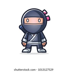 Cute Ninja Character . Vector illustration. isolated on white background.