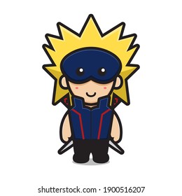 Cute ninja character wear mask and dual sword cartoon vector icon illustration. Martial art icon concept isolated vector. Flat cartoon style