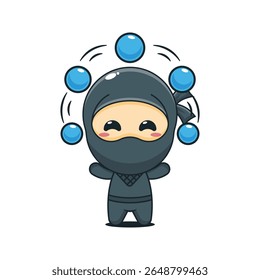 Atração de circo ninja bonito com bolas ilustração de vetor de desenhos animados