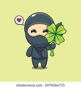 Cute ninja with clover leaf cartoon vector illustration.
Vector cartoon Illustration suitable for poster, brochure, web, mascot, sticker, logo and icon.