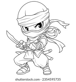 cute ninja coloring page isolated clean and minimalistic simple line artwork coloring fun for kids