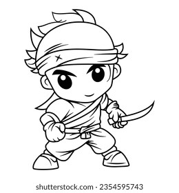 cute ninja coloring page for kids isolated clean and minimalistic simple line artwork