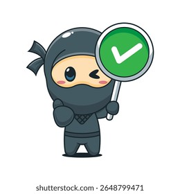 Ninja bonito com sinal correto desenho animado vetor ilustração