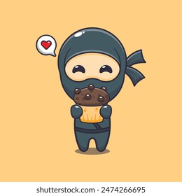 Cute ninja with cup cake cartoon vector illustration.
Vector cartoon Illustration suitable for poster, brochure, web, mascot, sticker, logo and icon.