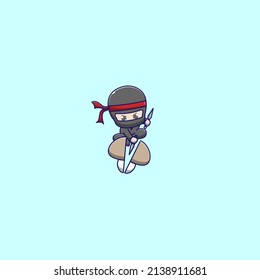 cute ninja cutting mushrooms illustration