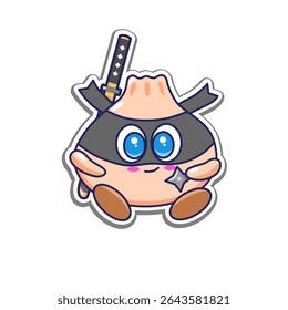 Cute ninja dimsum mascot, kawaii food character sticker
