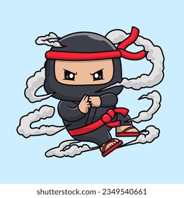 Cute Ninja Disappear Cartoon Vector Icon Illustration. People Holiday Icon Concept Isolated Premium Vector. Flat Cartoon Style