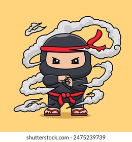 Nette Ninja verschwinden Cartoon Vektorgrafik Icon Illustration. Menschen Festliche Musik Icon Concept Isolated Premium Vektorgrafik. Flacher Zeichentrickstil