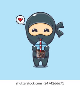 Cute ninja drink boba milk tea cartoon vector illustration.
Vector cartoon Illustration suitable for poster, brochure, web, mascot, sticker, logo and icon.