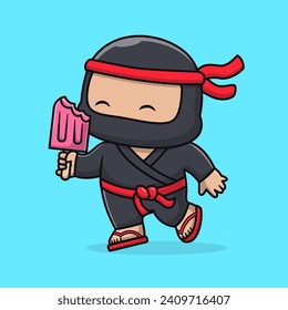 Cute Ninja Eating Ice Cream Popsicle Cartoon Vector Icon
Illustration. People Food Icon Concept Isolated Premium
Vector. Flat Cartoon Style