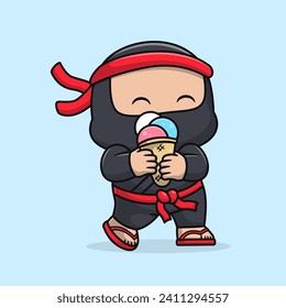 Cute Ninja Eating Ice Cream Cone Cartoon Vector Icon
Illustration. People Food Icon Concept Isolated Premium
Vector. Flat Cartoon Style