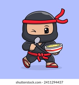 Cute Ninja Eating Soup Cartoon Vector Icon Illustration.
People Food Icon Concept Isolated Premium Vector. Flat
Cartoon Style