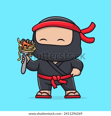 Cute Ninja Eating Spaghetti With Fork Cartoon Vector Icon
Illustration. People Food Icon Concept Isolated Premium
Vector. Flat Cartoon Style