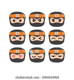 Cute ninja emoticon emoji set vector illustration