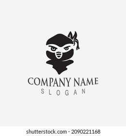 Cute ninja face logo character design template vector