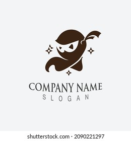 Cute ninja face logo character design template vector