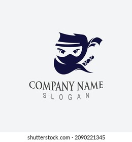 Cuta ninja cara logo plantilla de diseño de caracteres vector