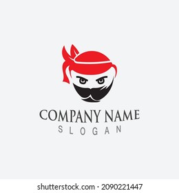 Cute ninja face logo character design template vector