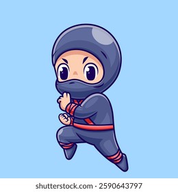 Cute Ninja Fighting Cartoon Vector Icon Illustration. People Holiday Icon Concept Isolated Premium Vector. Flat Cartoon Style
