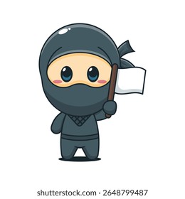 Ninja bonito com bandeira ilustração do vetor do desenho animado