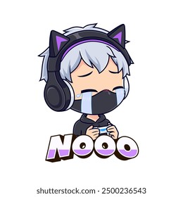 Cute ninja gamer boy crying sad mascot logo gaming sticker