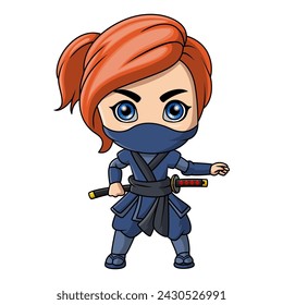 Cute ninja girl cartoon holding a sword