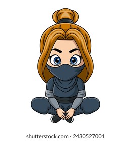 Cute ninja girl cartoon on white background