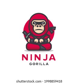 cute ninja gorila logo design. suitable for your brand company.