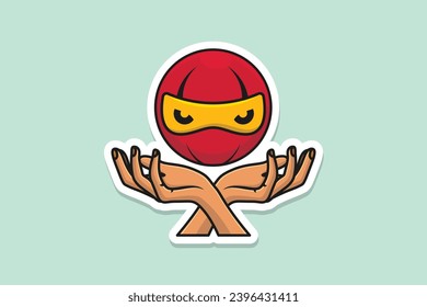 Cute Ninja Head on Hands Sticker design vector illustration. Ninja icon Concept. Ninja warrior icon. Simple black ninja head and hands in cross sign sticker design logo icons.